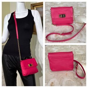 Club Monaco Pink Leather Gold Tone Chain Strap Crossbody Bag